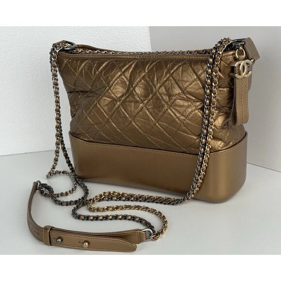 CHANEL Gabrielle Hobo Bag Quilted Gold Calfskin Gold Silver Hardware - Picture 1 of 16